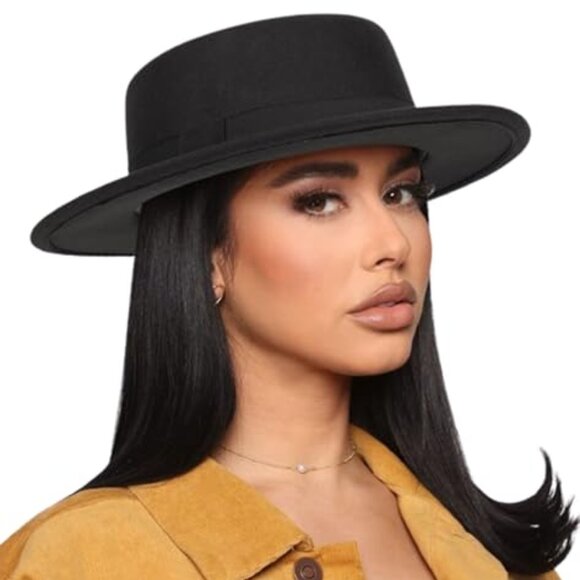 Wide Brim Felt Fedora Hat Classic Retro Elegant Style Unisex Flat Top main image 7